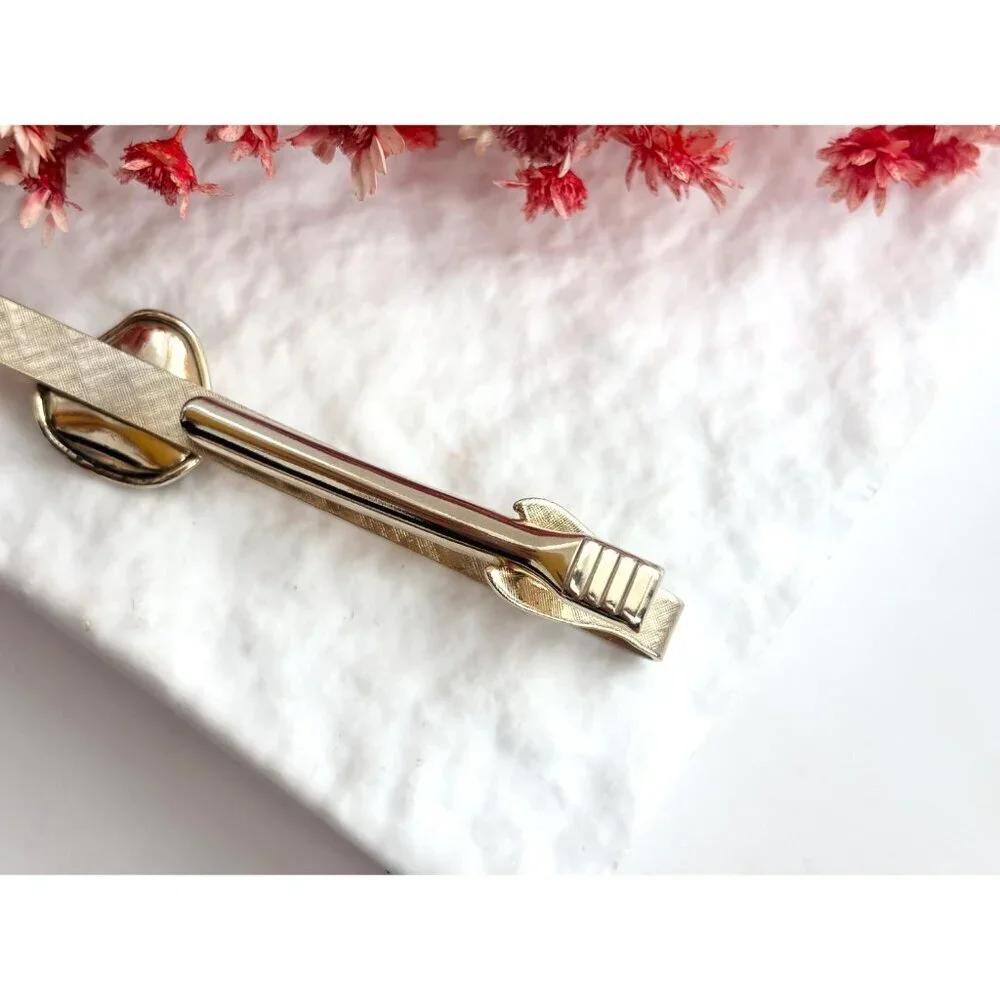 Faux Amber Textured Gold Toned Vintage Men's Tie Bar | Tie Clip